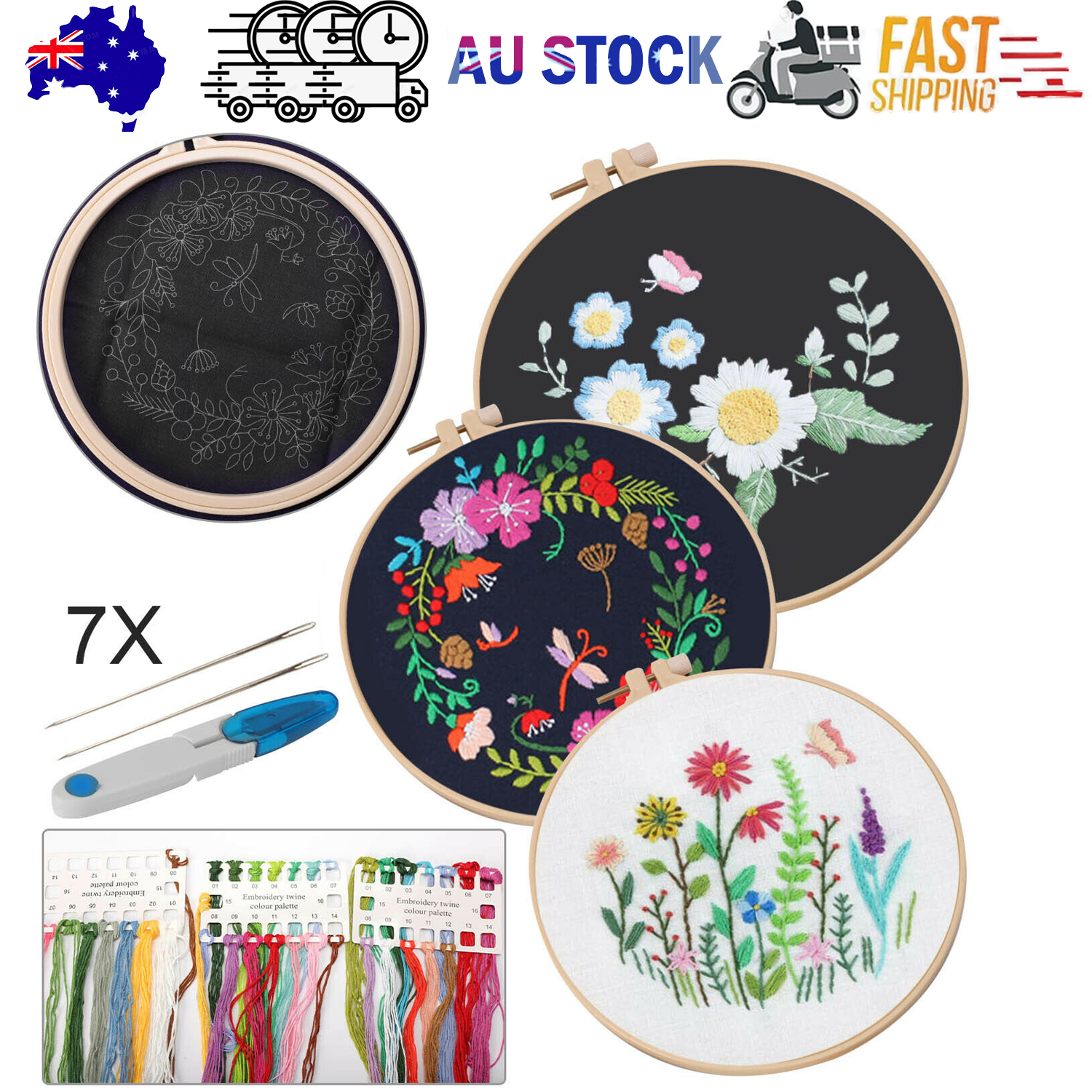 V201-W11877795-202508041453-00 Embroidery Beginners DIY Cross Stitch Kits Pre-Printed Floral Pattern With Hoop. - Image 1