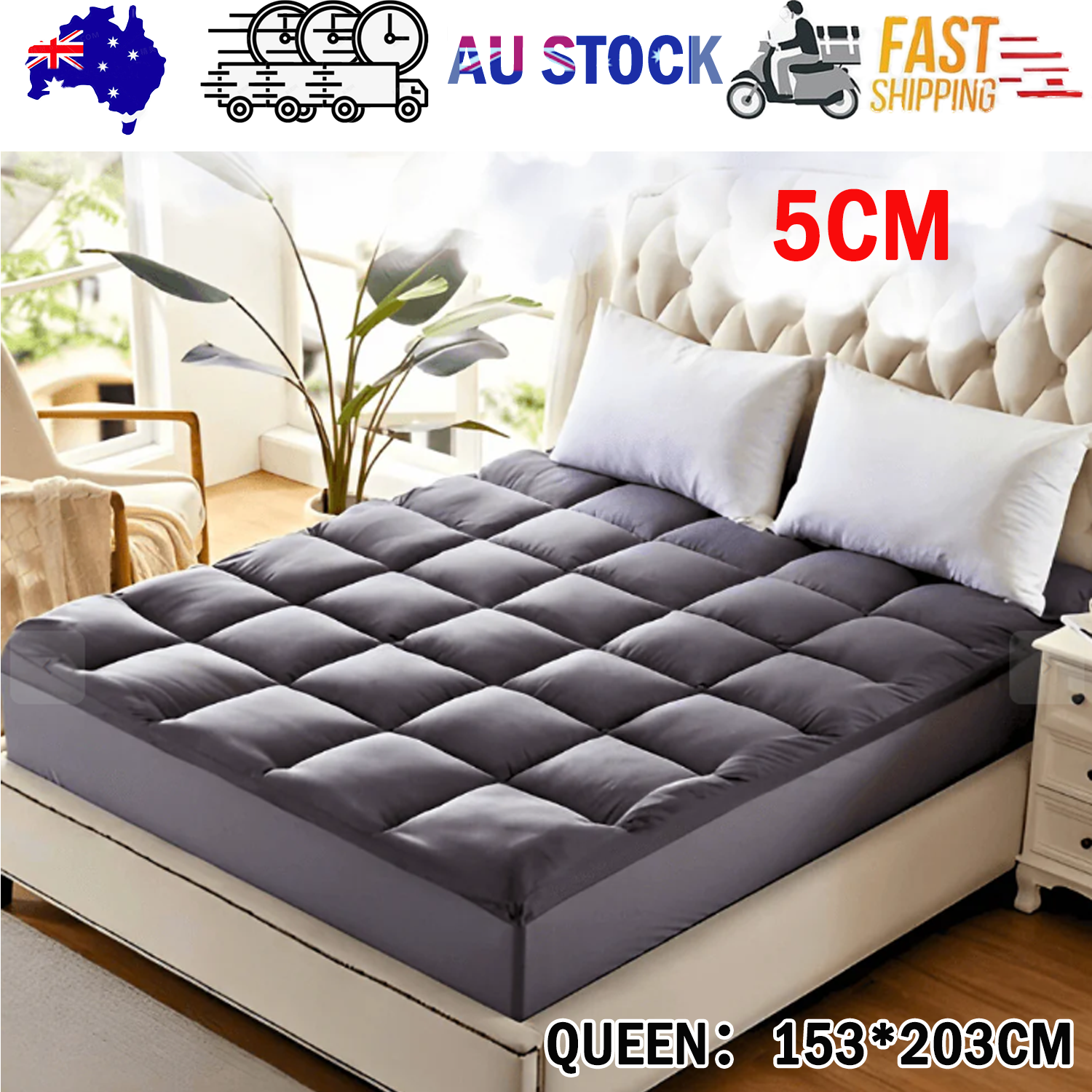 V201-W13326365-202507071027-00 5CM Bedding Luxury Pillowtop Mattress Topper Mat Pad Antibacterial and dust mite-resistant Queen:153*203cm - Image 1