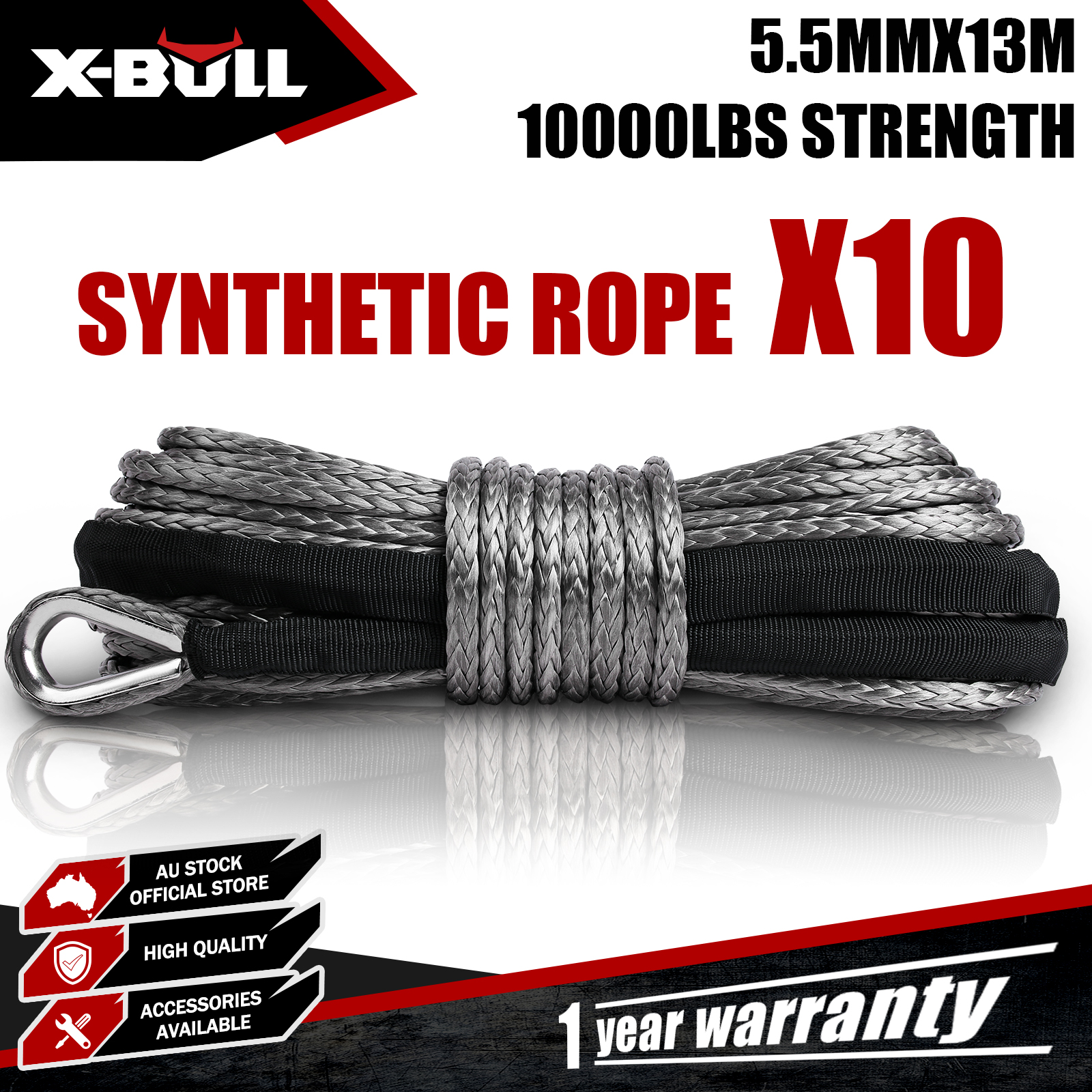 V211-AUEB-XBSR002X10-202508111516-00 X-BULL Synthetic Dyneem Rope 5.5MM x 13M SK75 Car Tow Recovery Winch Cable Line - Image 1