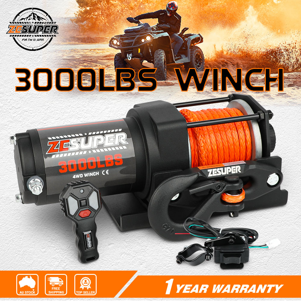 V211-AUEB-ZEEW006-202508041923-00 ZESUPER 12V Electric Winch 3000lbs Synthetic Rope Wireless Remote ATV UTV BOAT - Image 1