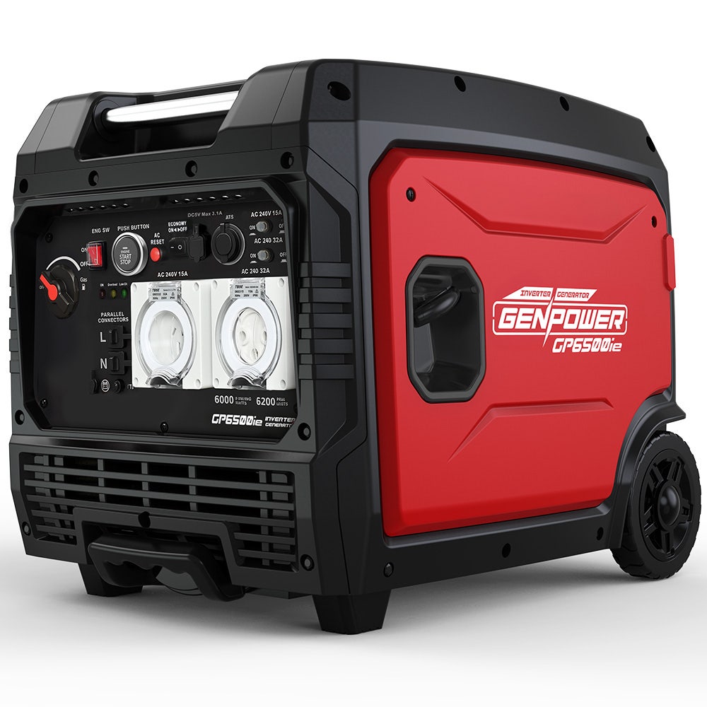 V219-GENPTRGN60SA-202509081045-00 GENPOWER 6.2kW Peak 6.0kW Inverter Generator, Push Button & Remote Start, 15L Tank, Portable w/ Wheels, Camping, Backup - Image 1