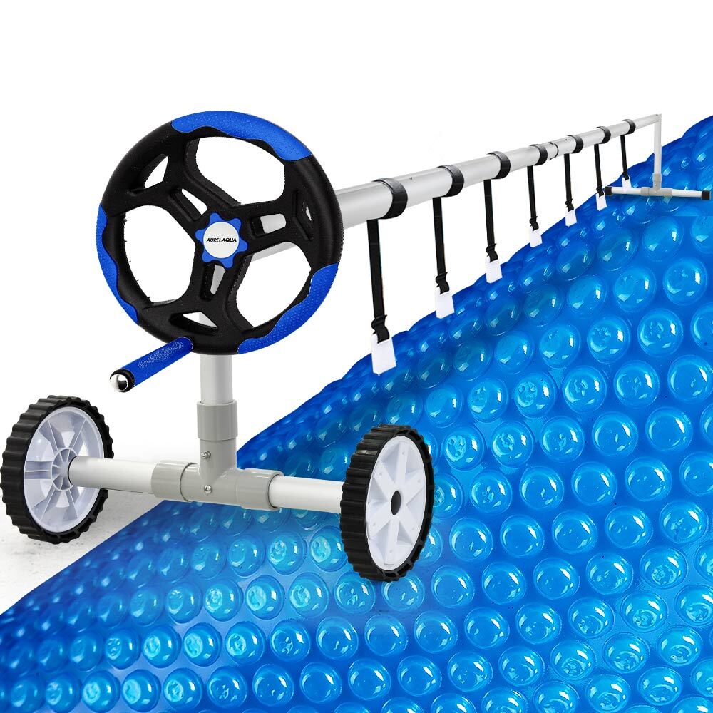 V219-SWPCOMAURA5B94BX-202507111015-00 AURELAQUA Pool Roller Cover and 9.5x4m Solar Blanket 500 Micron, Blue - Image 1