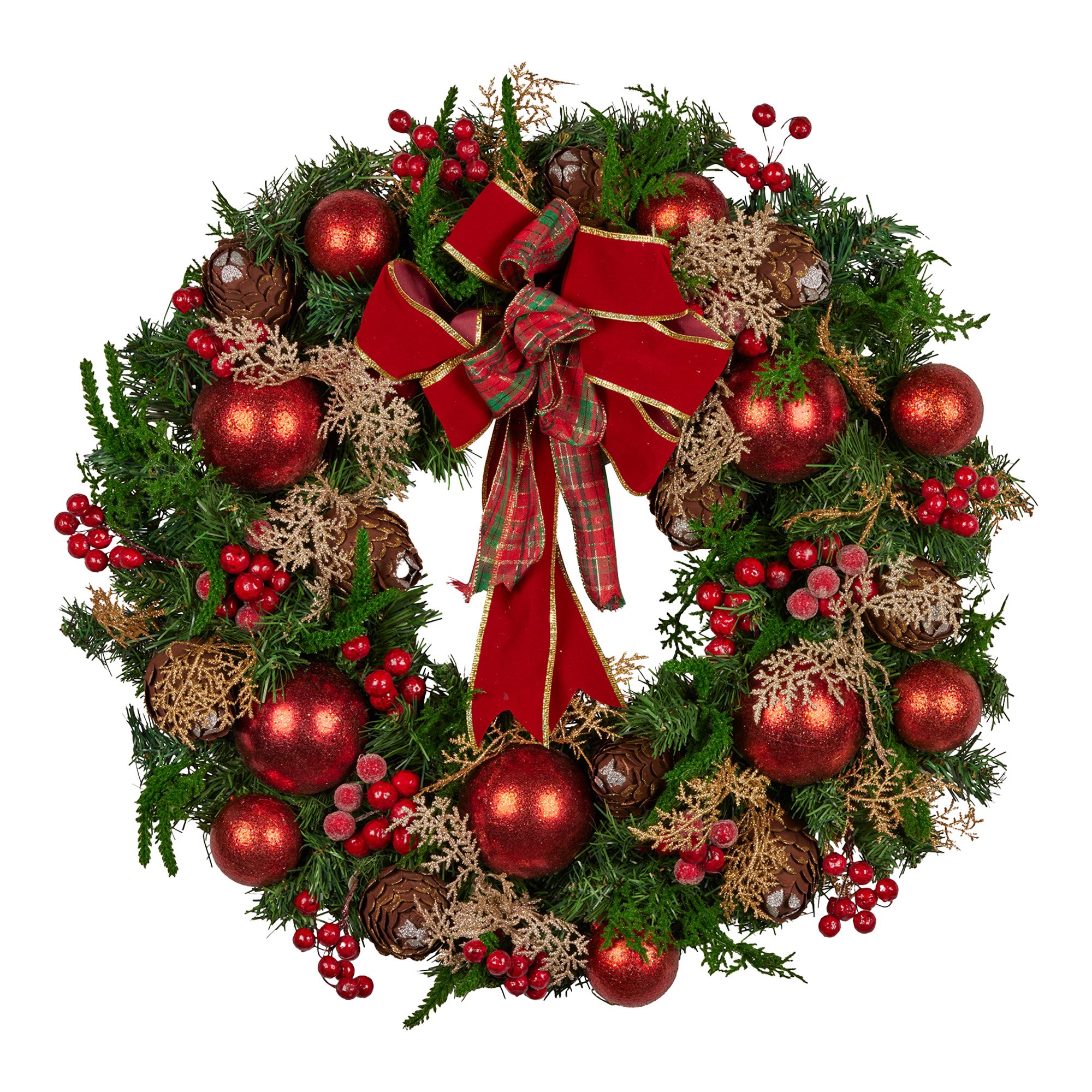 V240-112_GUE508-202509090835-00 Christabelle 56cm Christmas Wreath Lush Green Holiday Door Wreath with Red Berries, Baubles & Pine Cones Pre-Decorated Festive Wall or Front Door Decoration - Image 1