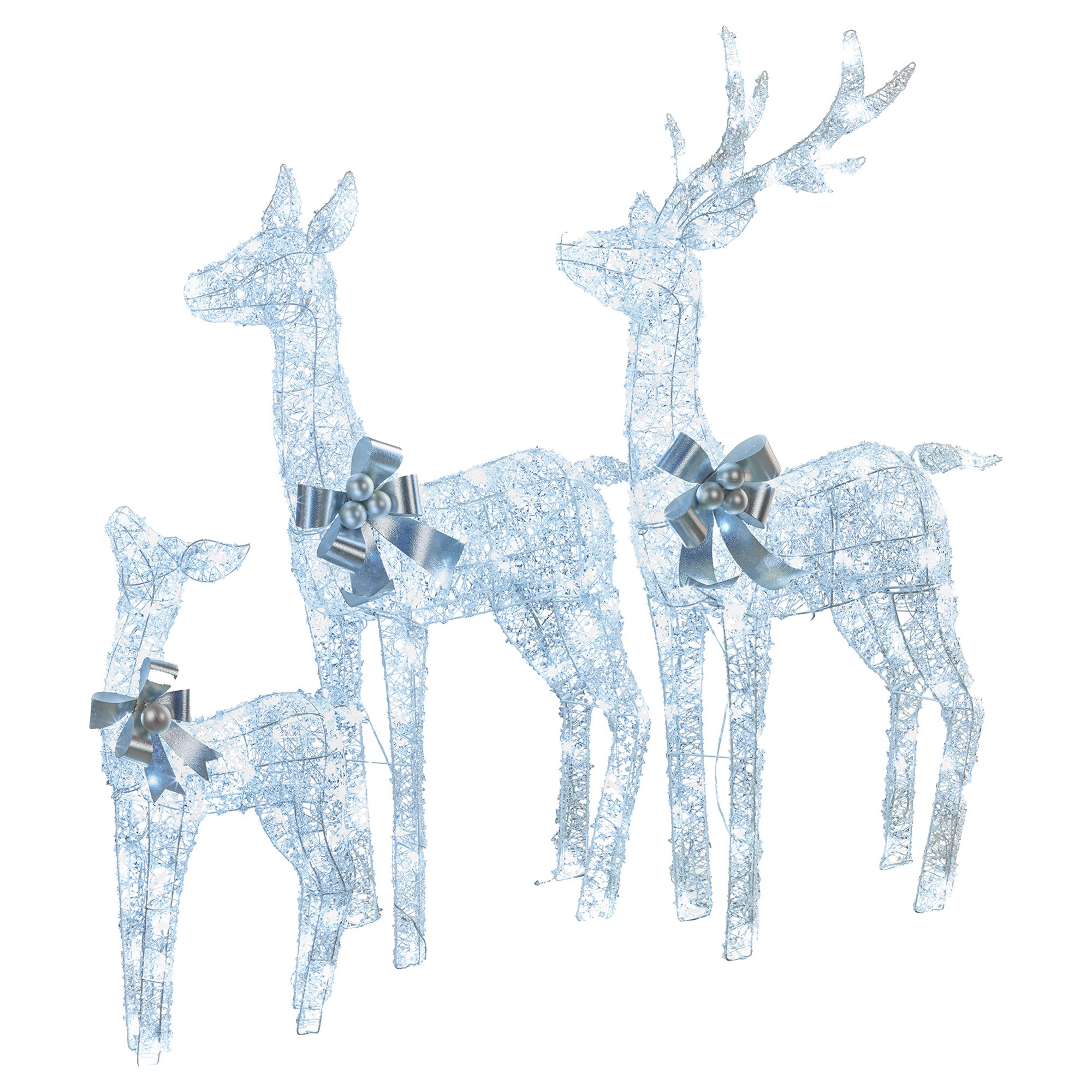 V240-112_MHA600-202509170825-00 Christabelle Christmas Reindeer Display Set 3 Indoor & Outdoor Decorations Acrylic Beads Cool White LED Lights Silver - Image 1