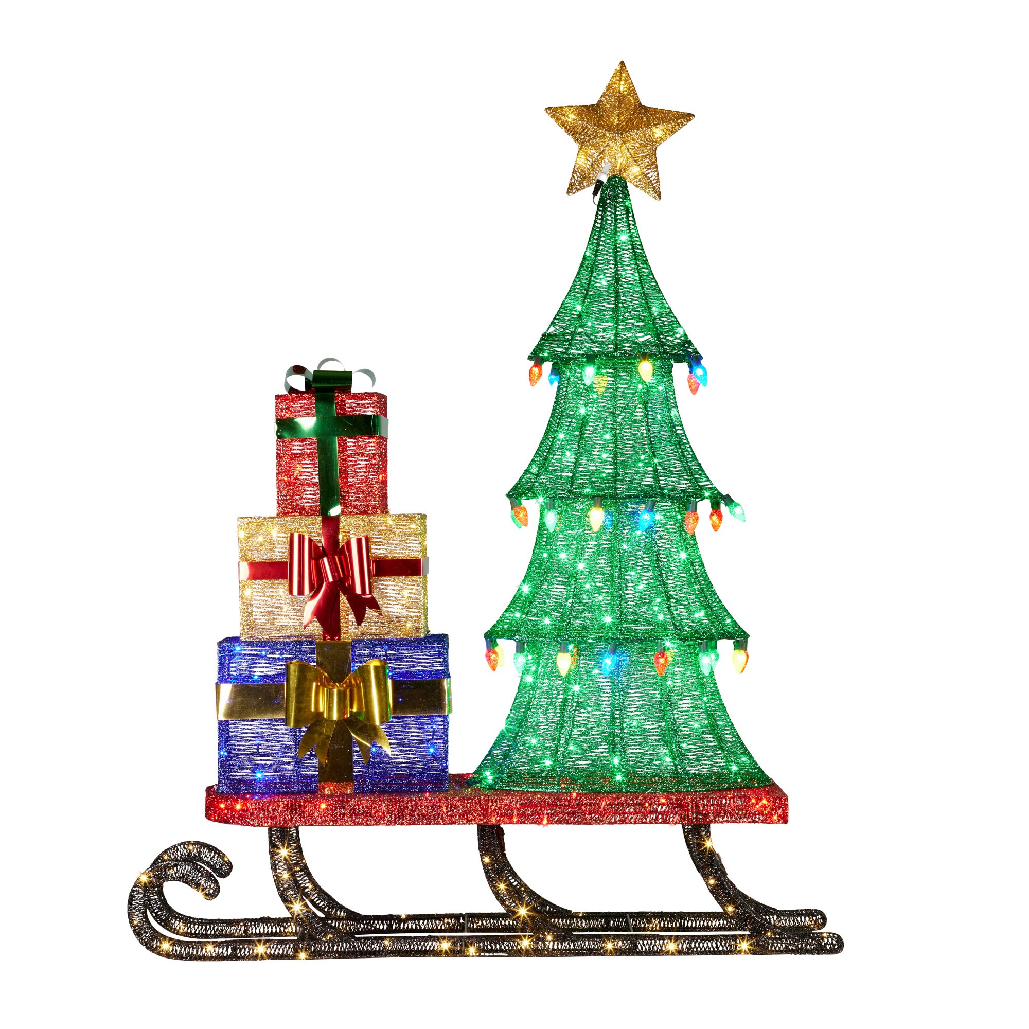 V240-112_SB404-202509051053-00 Christabelle Christmas Display Sled 183cm With Tree And Presents Led Lights & C9 Bulbs - Image 1