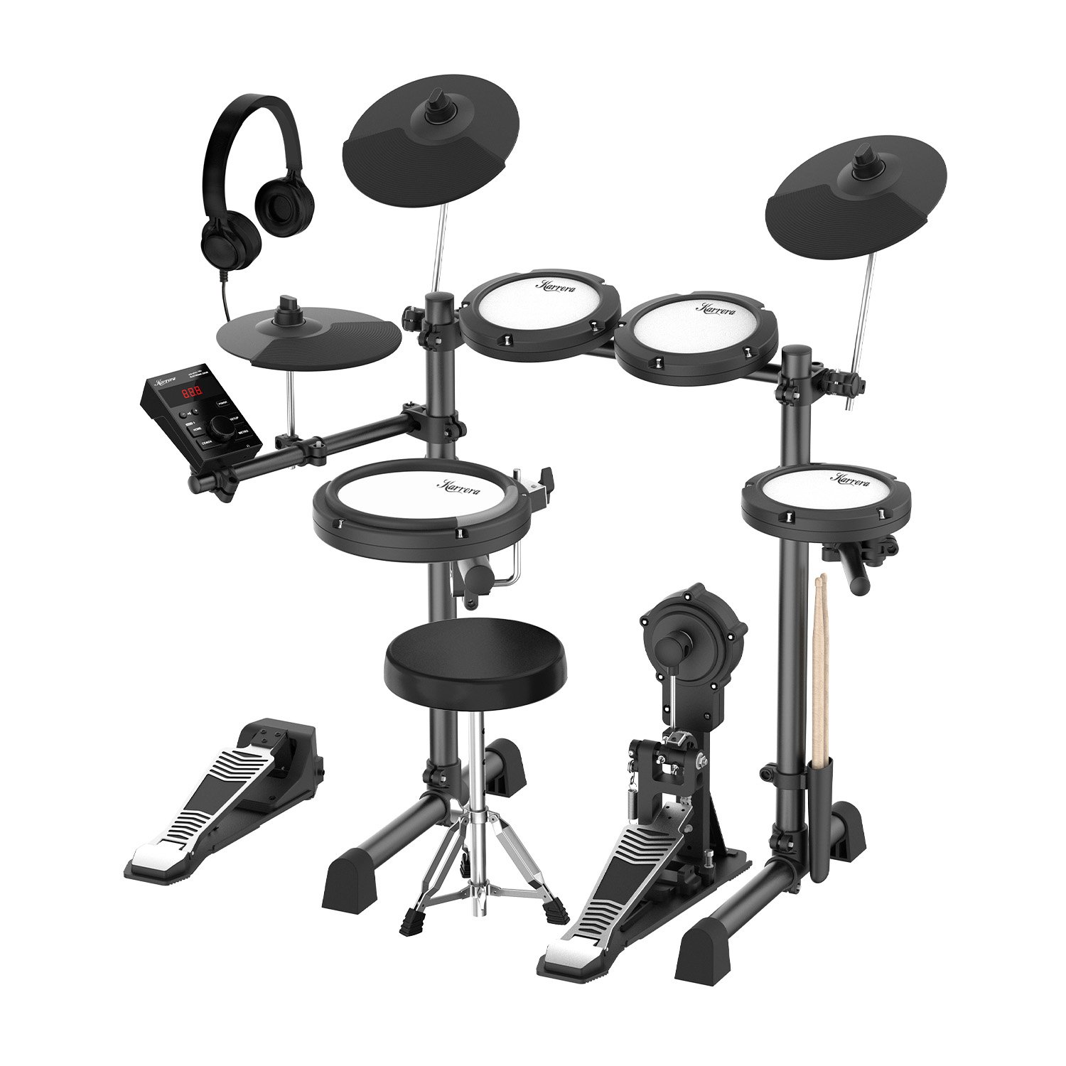V240-ELE-DRM-18S-202508201050-00 Karrera 18S Electronic Drum Kit Mesh Pads 8in Snare Bluetooth Sounds USB/MIDI Output Kick Pedals Drum Coach & Metronome - Image 1