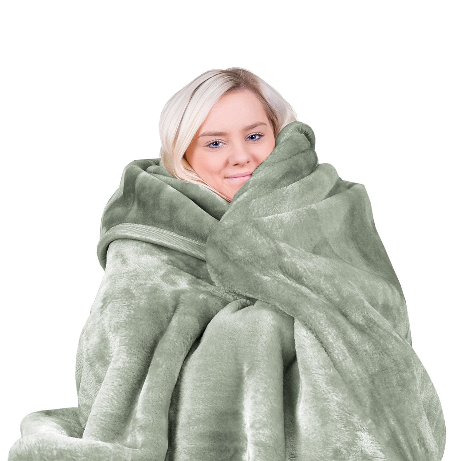 V240-MINK-SG-202508150855-00 Laura Hill 600-GSM Mink Blanket Queen Size Double-Sided Soft Plush Bed Faux Throw Rug 220 X 240cm Sage - Image 1