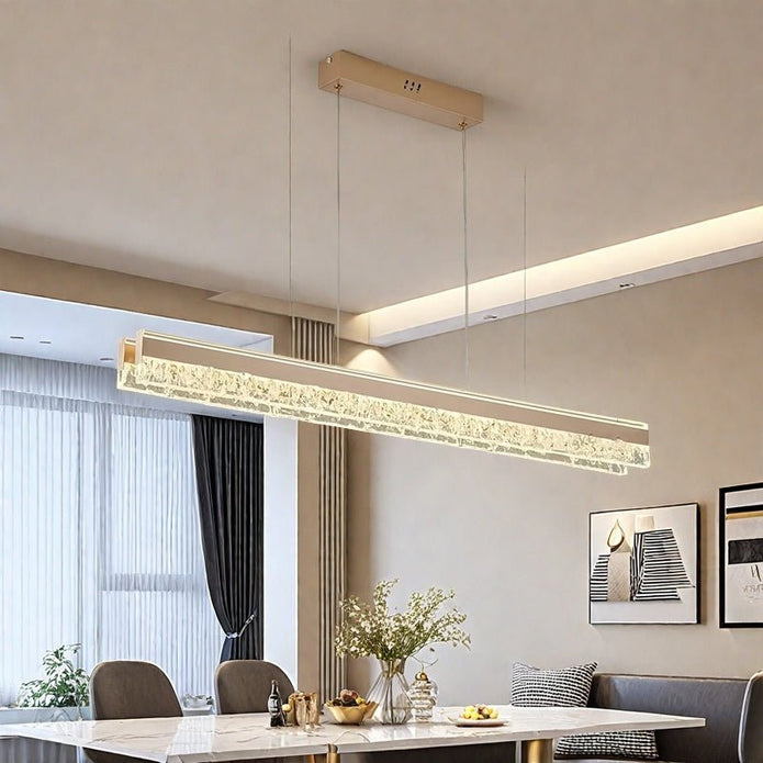 V255-BAM-A122-COFFEE-12M-202507281715-00 BAMDECOR A122 Nordic Long Dual Linear Dimmable Acrylic Kitchen Dining Table Pendant Light Minimalist Modern Lighting (Coffee) - Image 1
