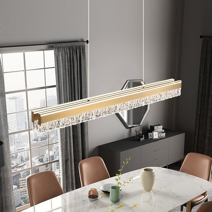 V255-BAM-A122-GOLD-12M-202507281715-00 BAMDECOR A122 Nordic Long Dual Linear Dimmable Acrylic Kitchen Dining Table Pendant Light Minimalist Modern Lighting (Gold) - Image 1