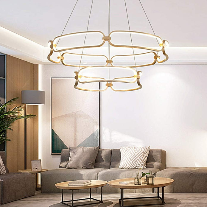 V255-BAM-A2092-GOLD-202508111520-00 BAMDECOR A209 Colette Ceiling Chandelier Led Modern Circular Art Aluminum Light Fixture for Living Room Bedroom Indoor Decor(2 Rings) - Image 1
