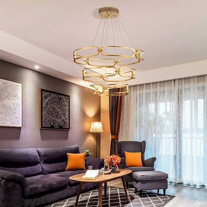 V255-BAM-A2093-GOLD-202508111520-00 BAMDECOR A209 Colette Ceiling Chandelier Led Modern Circular Art Aluminum Light Fixture for Living Room Bedroom Indoor Decor(3 Rings) - Image 1