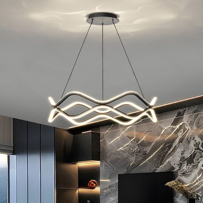 V255-BAM-A2121-BLK-202508111520-00 BAMDECOR A212/1 Black Modern Wavy Art Aluminum Light Fixture for Living Room Bedroom Indoor Decor - Image 1