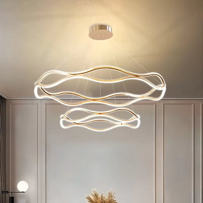 V255-BAM-A2122-GOLD-202508111520-00 BAMDECOR A212/2 Modern Wavy Art Aluminum Light Fixture for Living Room Bedroom Indoor Decor - Image 1