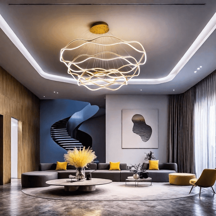 V255-BAM-A2123-GOLD-202508111520-00 BAMDECOR A212/3 Modern Wavy Art Aluminum Light Fixture for Living Room Bedroom Indoor Decor - Image 1