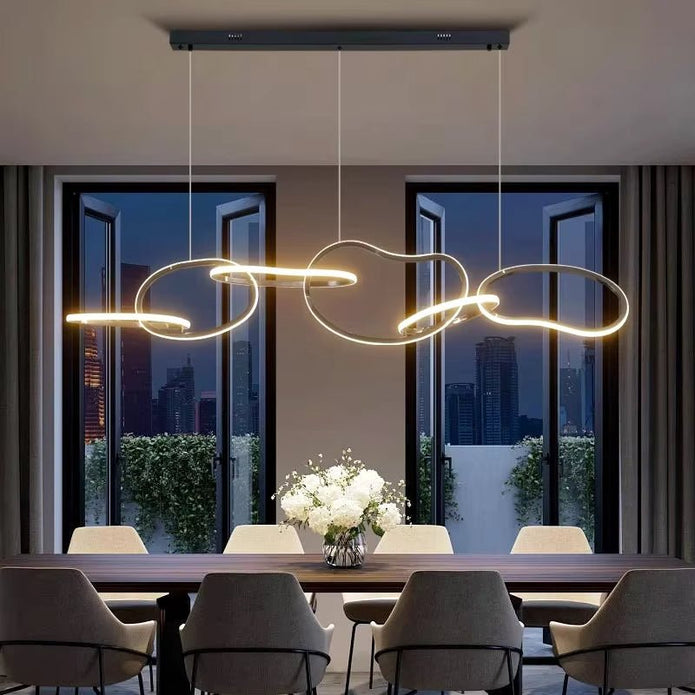 V255-BAM-L-24126-120-BLK-202507281715-00 BAMDECOR A24126 Nordic Minimalist LED Pendant Light Adjustable Modern Ring Chandelier for Dining Room and Bar (Black) 1.2 Meters - Image 1