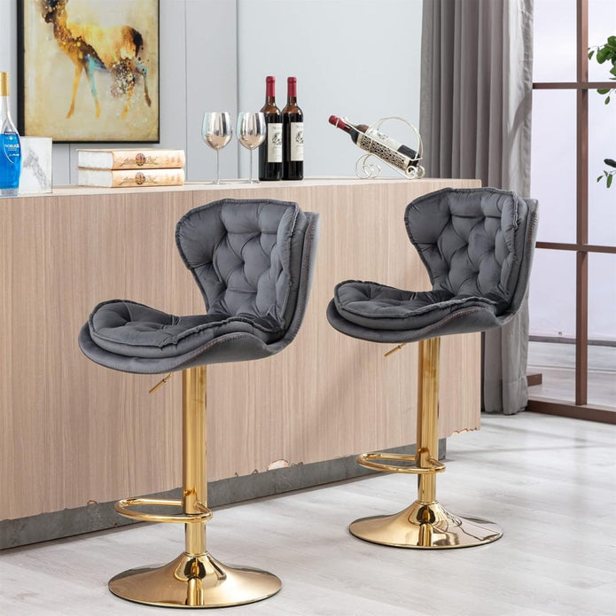 V255-GP2210R-GREY-202509191130-00 SERENITà Swivel Bar Stools Set of 2 Counter Height Barstools with Back Velvet Upholstered Adjustable Stool Chair Min Century Modern Bar Stool for Kitchen Island (Grey) - Image 1