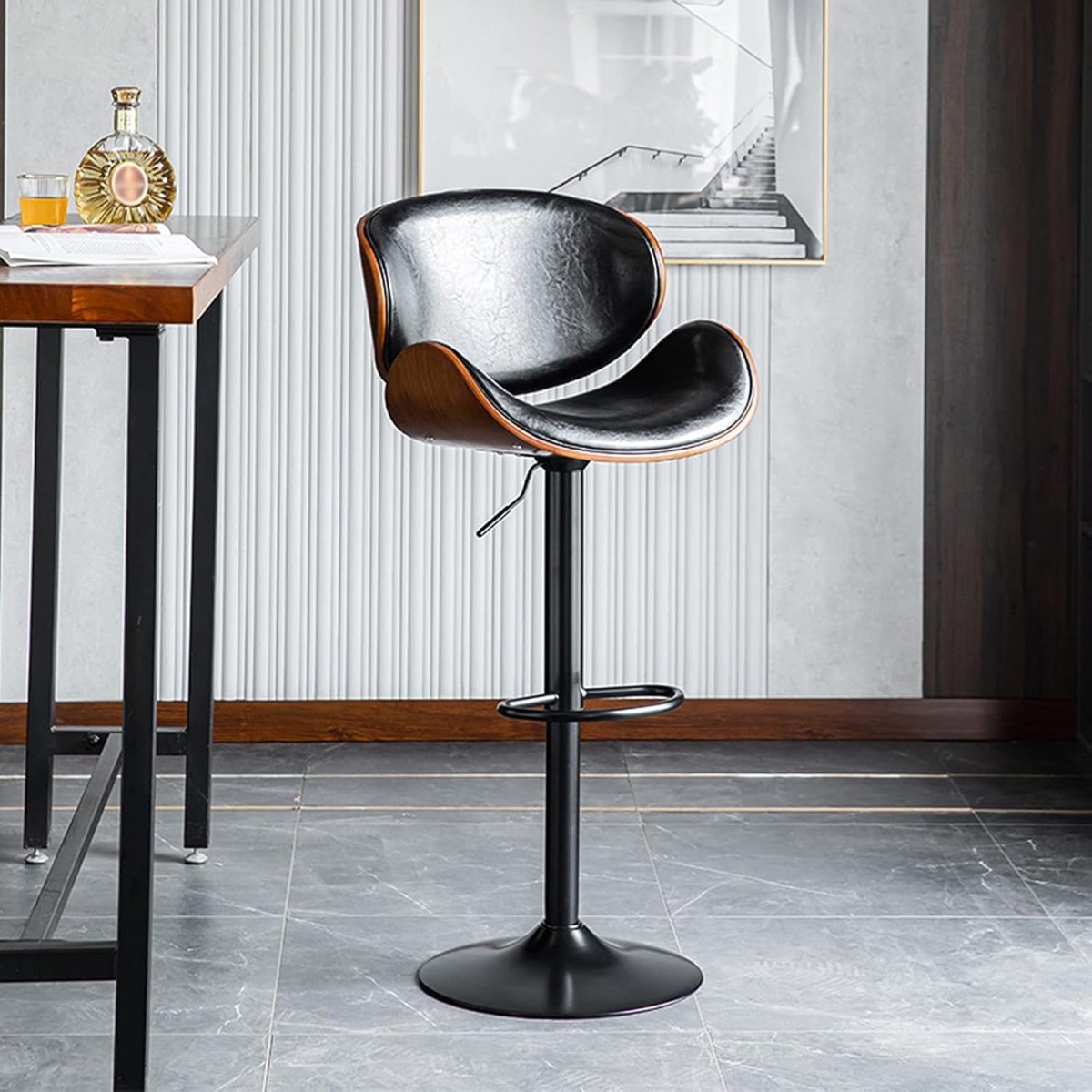 V255-SE-SP-1865-BLACK-202507211320-00 SERENITà European Black Modern Bar Stools Swivel Bar Stool Chair Counter Height Barstool with 360 Degree Swivel Seat - Image 1