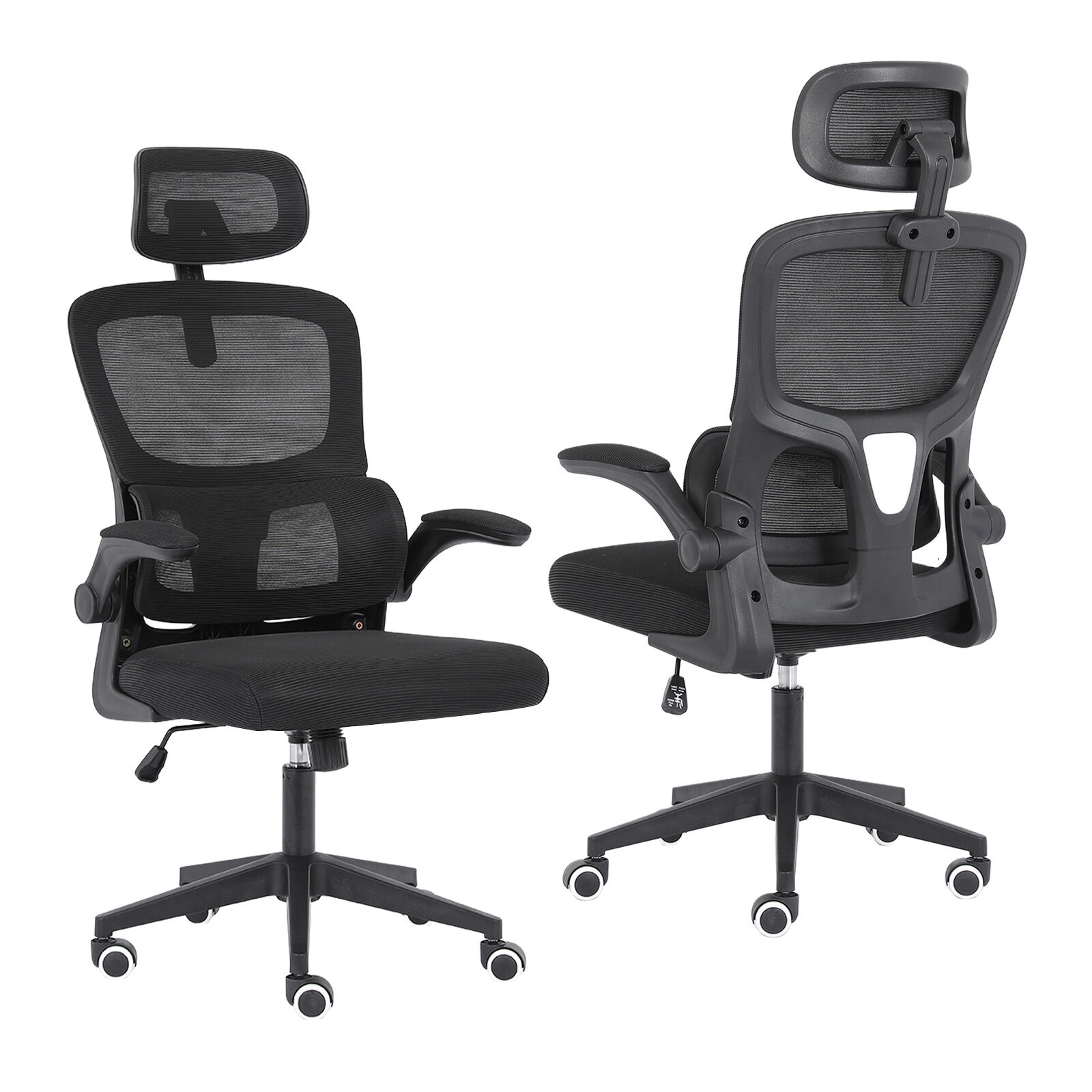 V274-FT-OC-2656A-BK-202507250946-00 Work Office Chair - Lumber Support, Flip-up Armrest, Adjustable Headrest SITIO - Black - Image 1