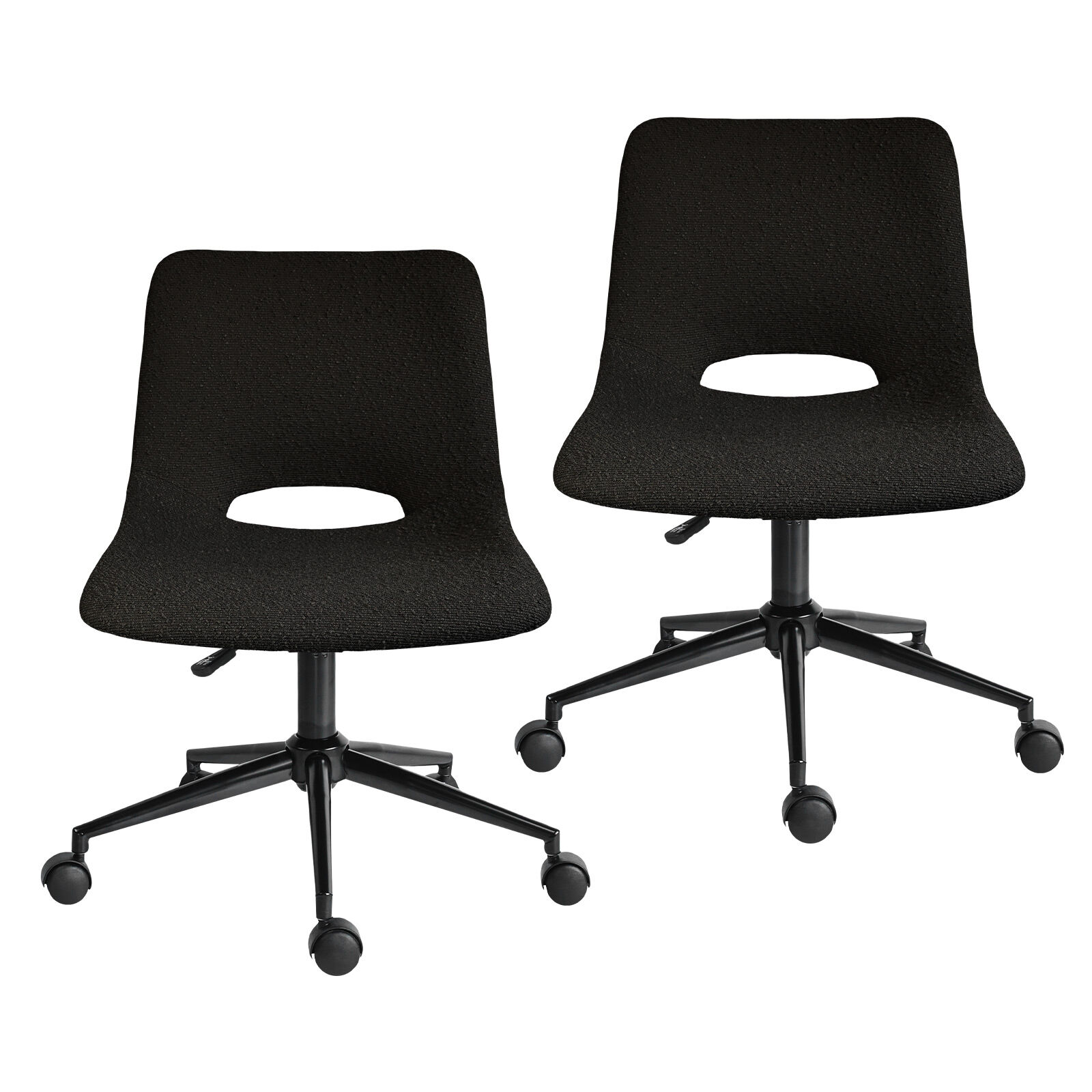 V274-FT-VOC-002BK-LBK2-202509231341-00 2 Set Office Desk Chair - Loop Yarn Fabric Home Swivel Chair Cut-Out Seat HALO BLACK - Image 1