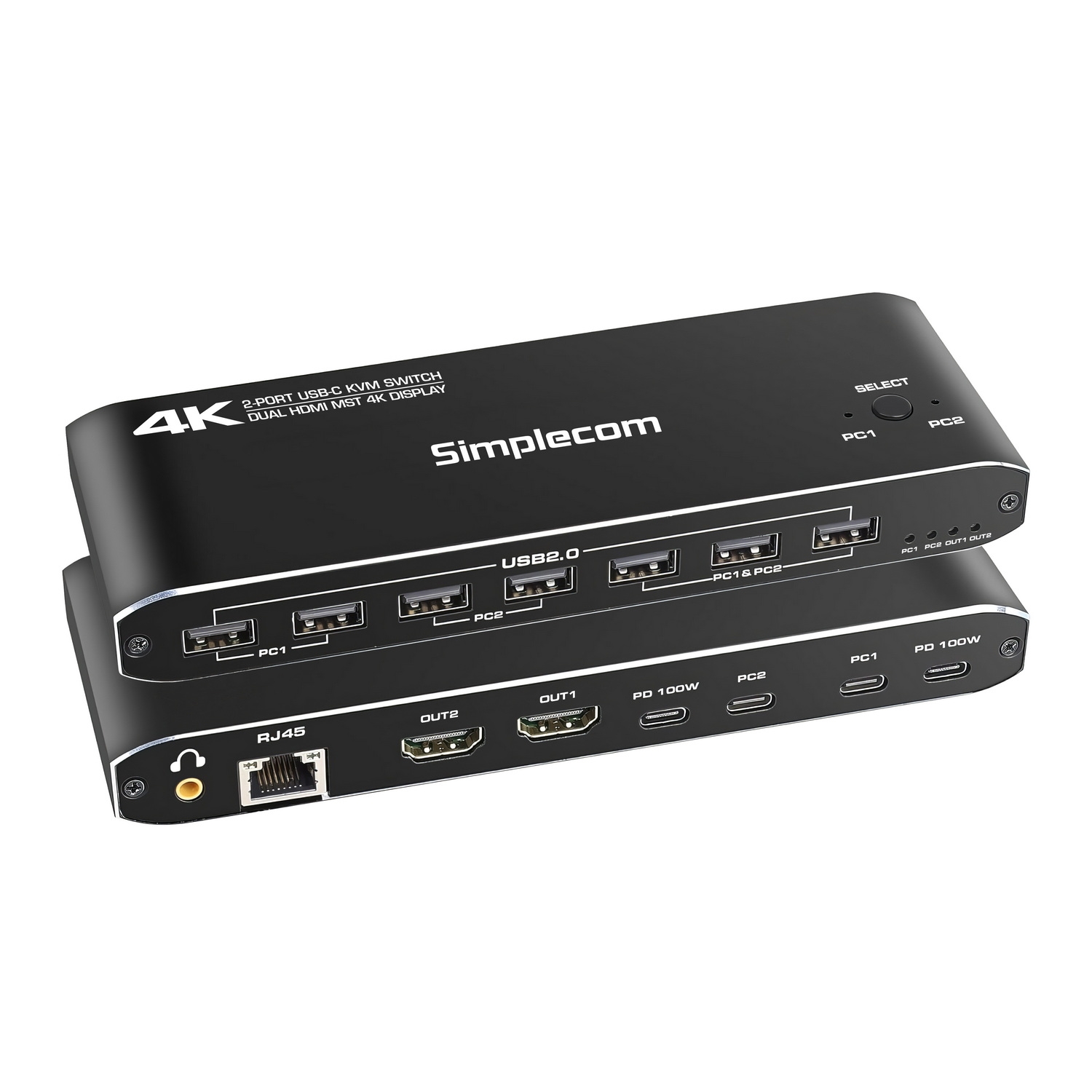 V28-SIMKM590-202507081116-00 Simplecom KM590 2-Port USB-C Dual 4K HDMI Monitor KVM Switch and Docking Station with Network Sharing - Image 1