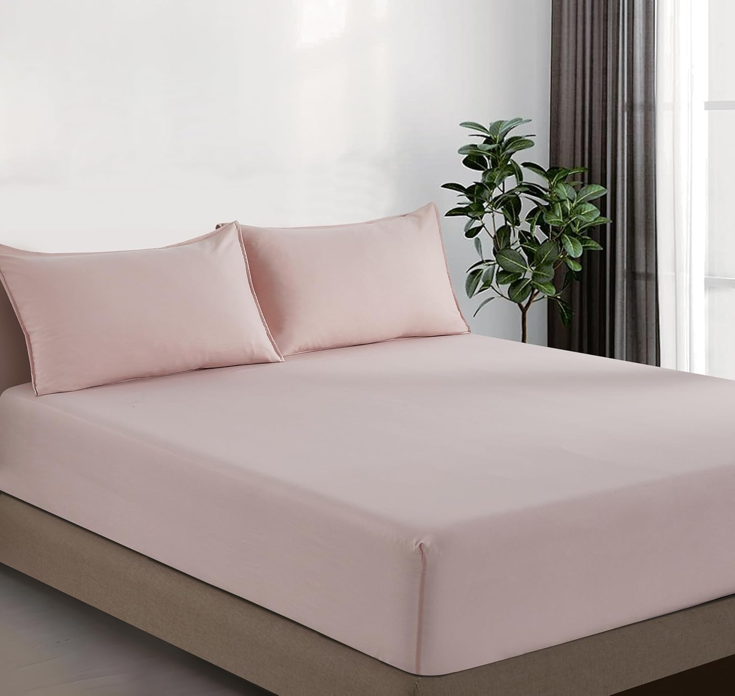 V439-AFSPINKWM-202507150916-00 100% Vintage Washed Microfibre Fitted Sheet Set – Ultra Soft & Lightweight All-Season Fitted Sheet with 1 Pillowcase (Pink, Single Size) - Image 1