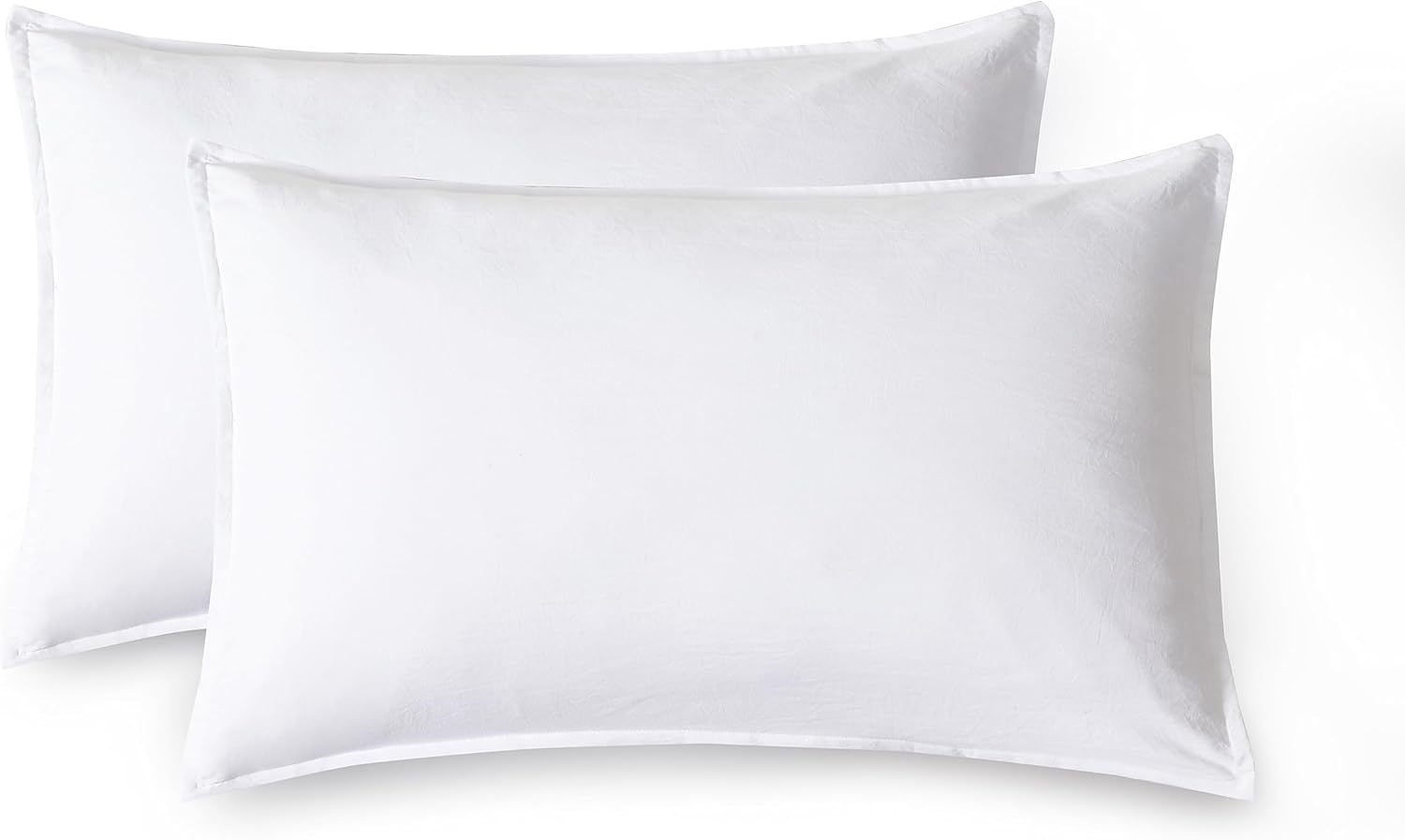 V439-KPWHITEWM2-202509190920-00 Vintage Washed Microfibre King Pillowcases - Ultra Soft & Skin-Friendly - Set of 2 - 50cm x 90cm (White) - Image 1