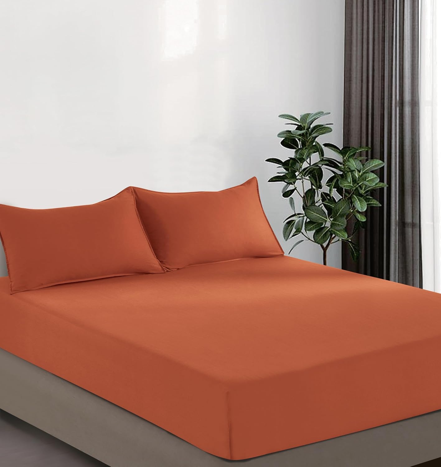 V439-KSFSTERRAWM-202507150915-00 100% Vintage Washed Microfibre Fitted Sheet Set – Ultra Soft & Lightweight All-Season Fitted Sheet with 1 Pillowcase (Terracotta, King Single Size) - Image 1