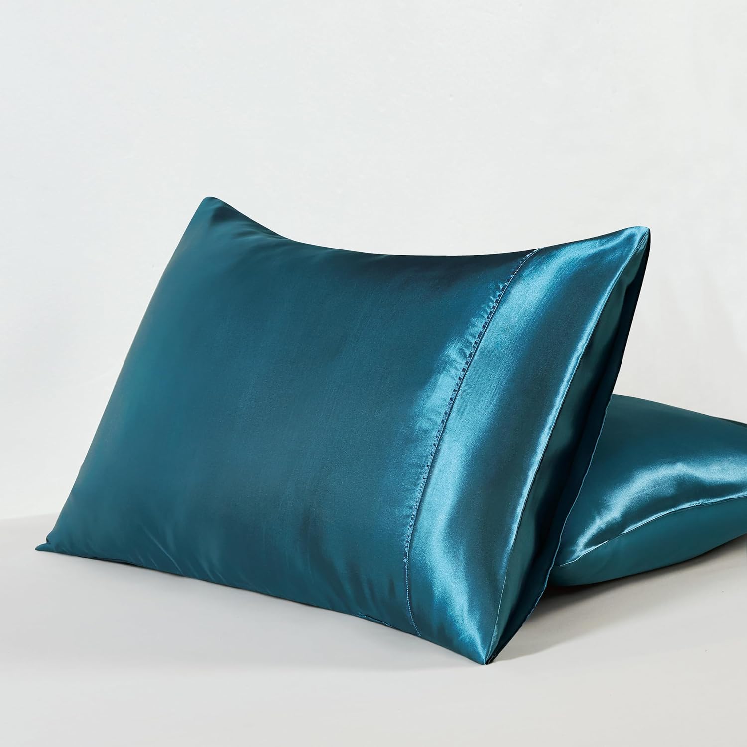V439-PCSATINTL-202509090846-01 Satin Pillowcases - Silky Soft Polyester Satin with Zipper Closure - Teal, 48cm x 73cm (Twin Pack) - Image 1