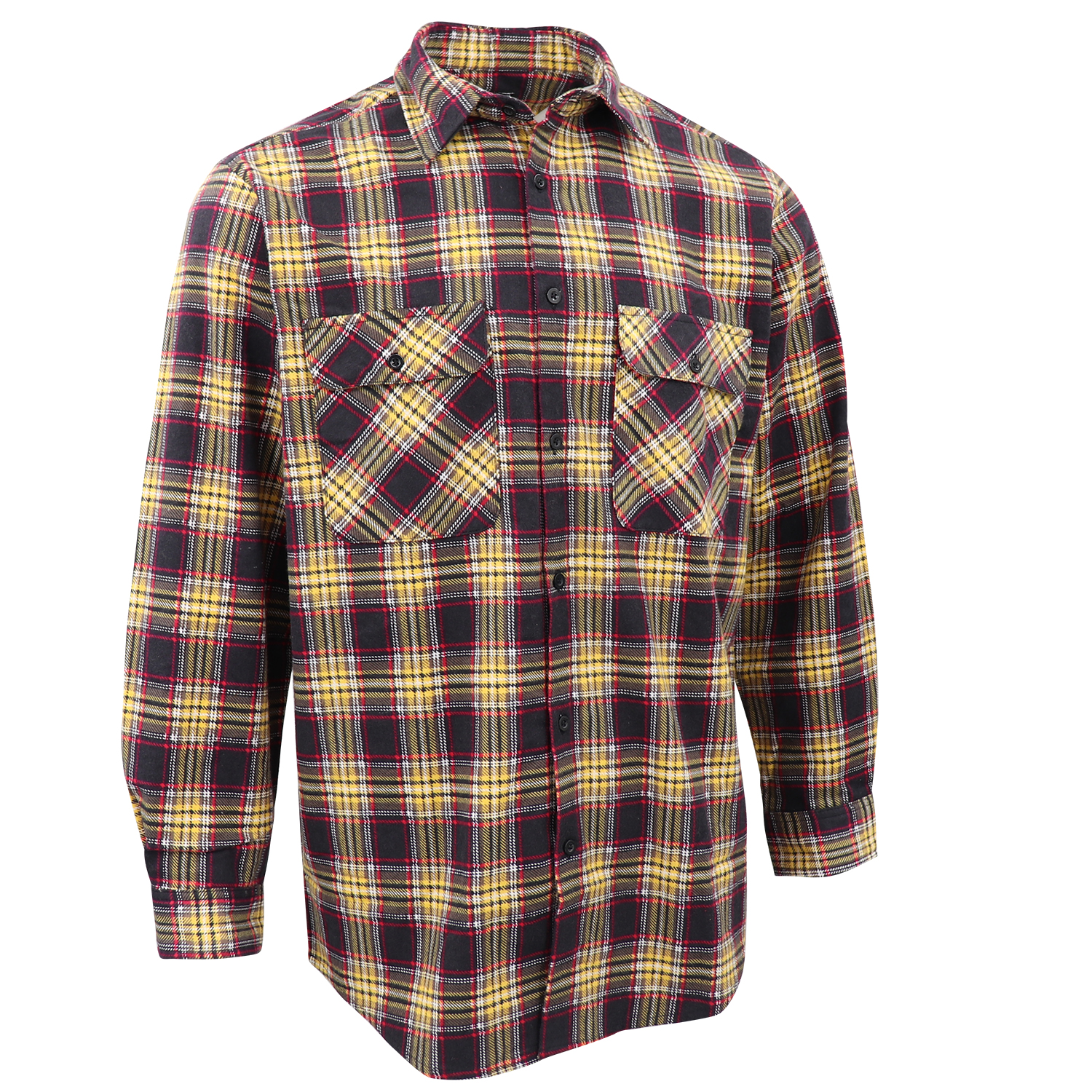 V474-666553-202507050115-00 Men's 100% Cotton Flannelette Shirt Long Sleeve Plaid Check Flannel w Pockets, Golden Horizon Plaid, L - Image 1