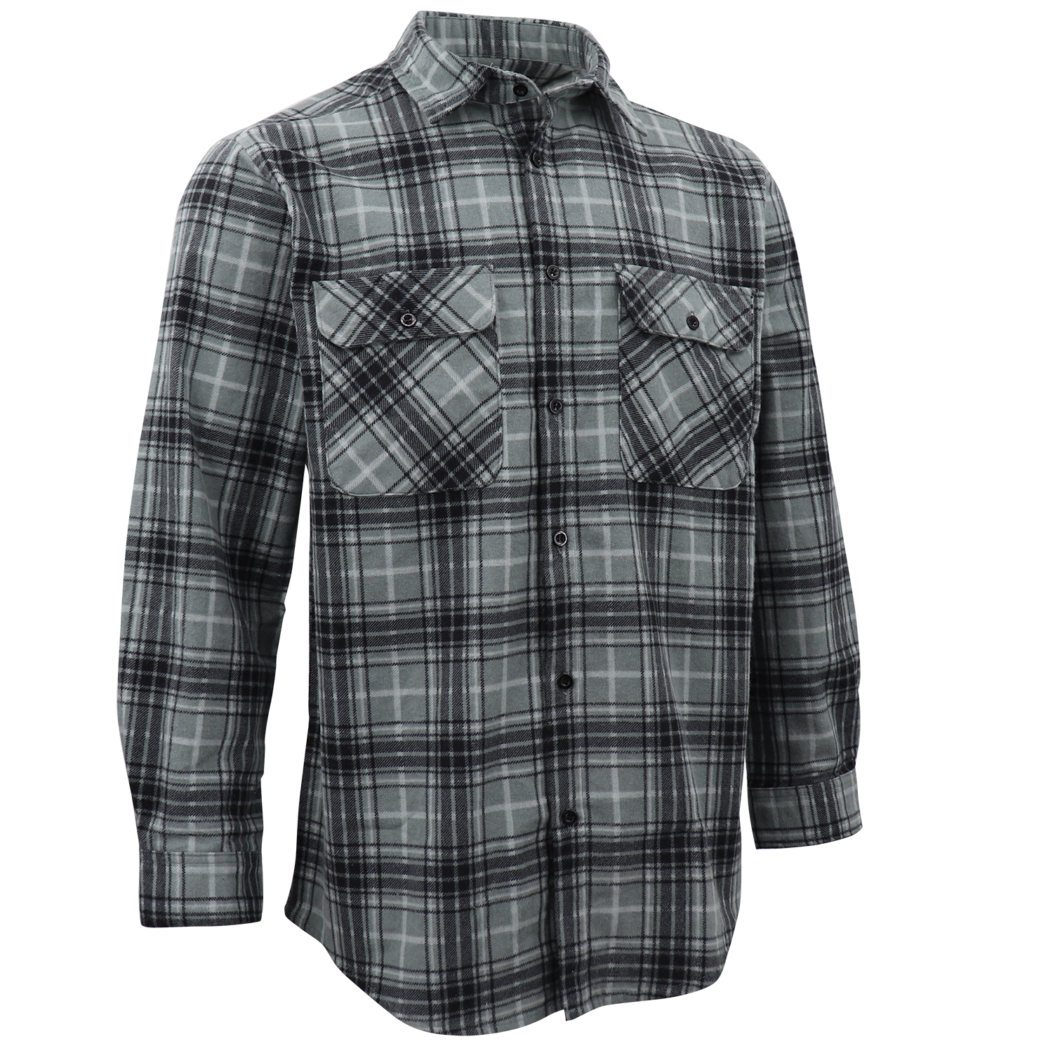 V474-666611-202507050120-00 Men's 100% Cotton Flannelette Shirt Long Sleeve Plaid Check Flannel w Pockets, Granite Gray Plaid, S - Image 1