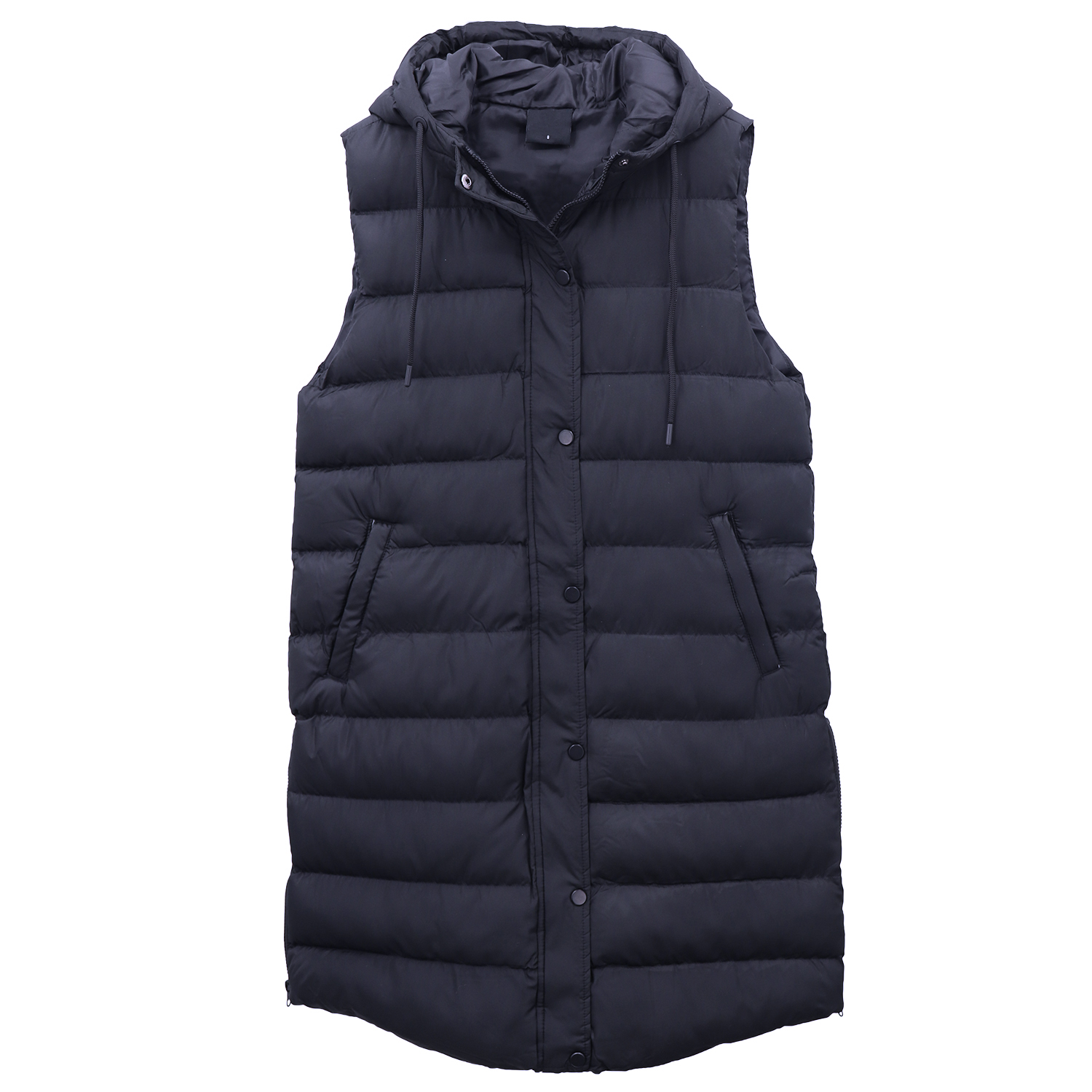V474-674173-202507050125-00 Women's Longline Padded Vest Hooded Jacket Puffer Puffy Quilted Zip Coat Gilet, Navy, 12 - Image 1