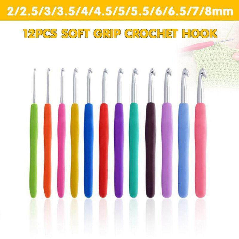 V528-12PCSNEEDLES-517931-202509291546-00 12PCS Crochet Hook Set Soft Grip Colourful Aluminium Knitting Needles 2mm to 8mm - Image 1
