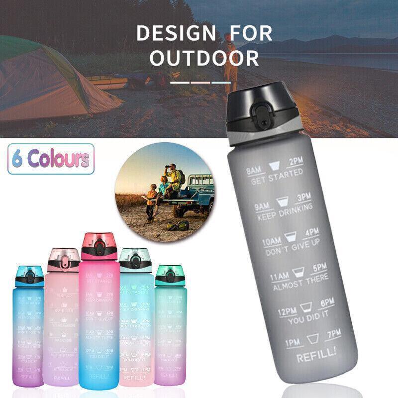 V528-1LWATERBOTTLE-PINKPURPLE-213007-202510011218-00 1L Water Bottle Motivational Drink Flask With Time Markings Bpa Free Sport Gym - Pink+Purple - Image 1