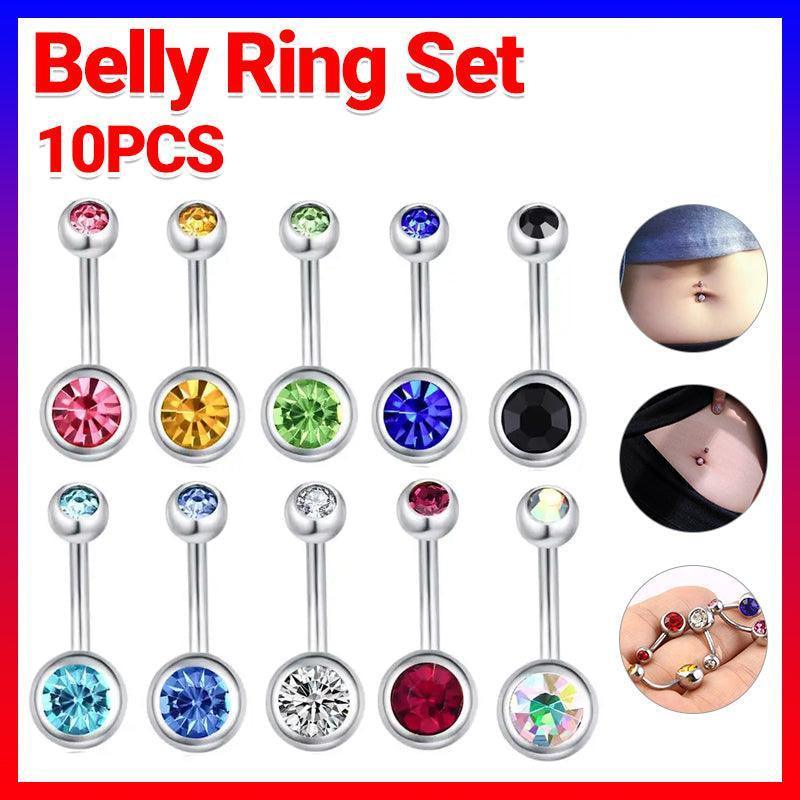 V528-23033014701-10PCS-SET-202509251031-00 10X Bulk Set Titanium Belly Bars 316L Surgical Steel Navel Piercings - Image 1