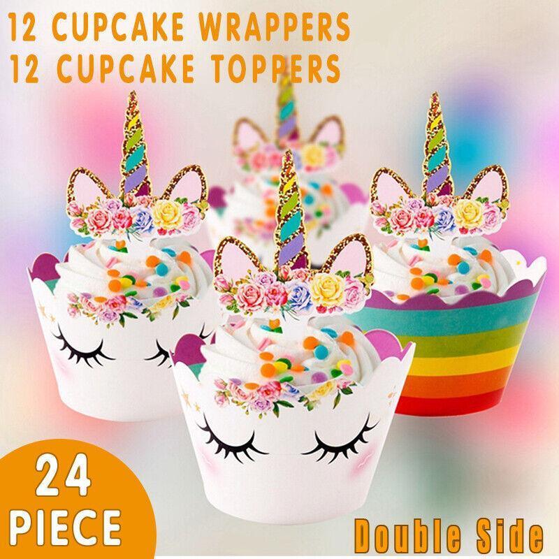 V528-24PCSUNICORN-36559-202509251421-00 24Pcs Birthday Party Cake Magical Unicorn Cupcake Toppers - Image 1