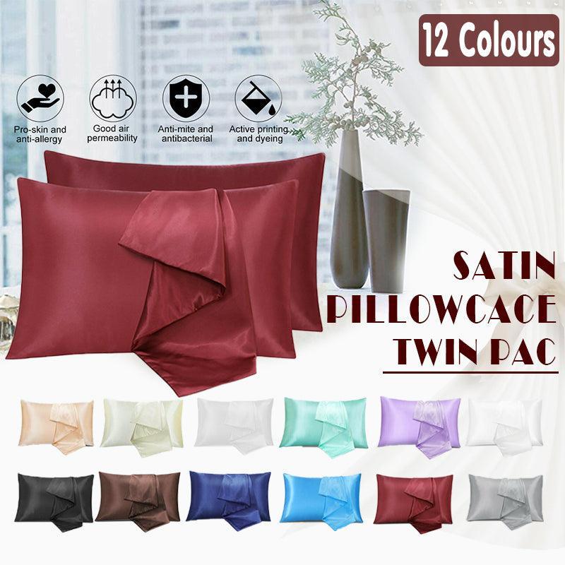 V528-2PILLOWCASE-LIGHTORANGE15-75281-202510011127-00 2 Pack Satin Pillowcases Luxury Soft Cushion Covers Bedroom Home Decor - Light Orange - Image 1