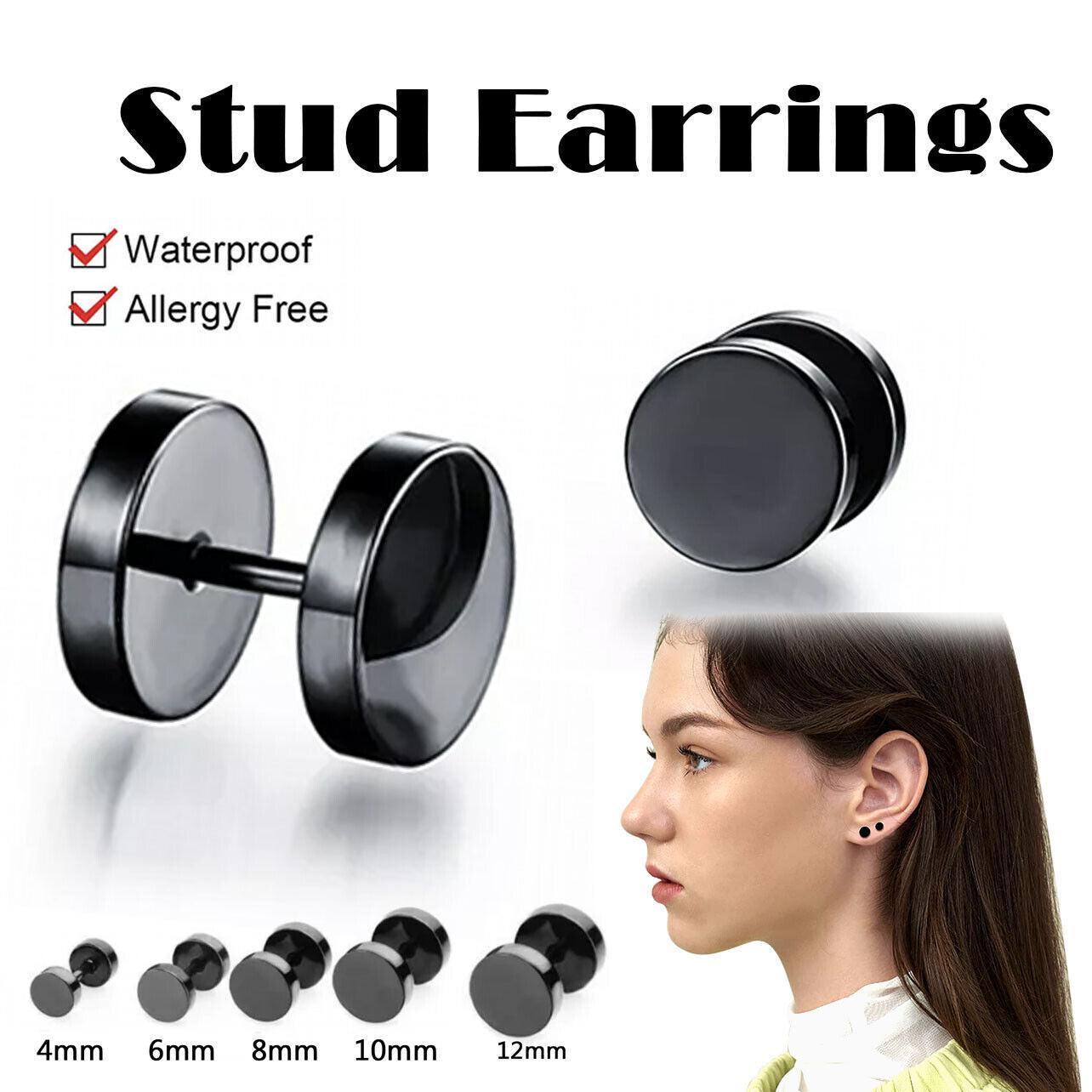 V528-2UNITS1PAIR12SIZE-12MM91005-202510010509-00 Pair Black Flat Round Barbell Plug Stud Earrings Stainless Steel Mens Gym 4-12Mm - 12mm - Image 1
