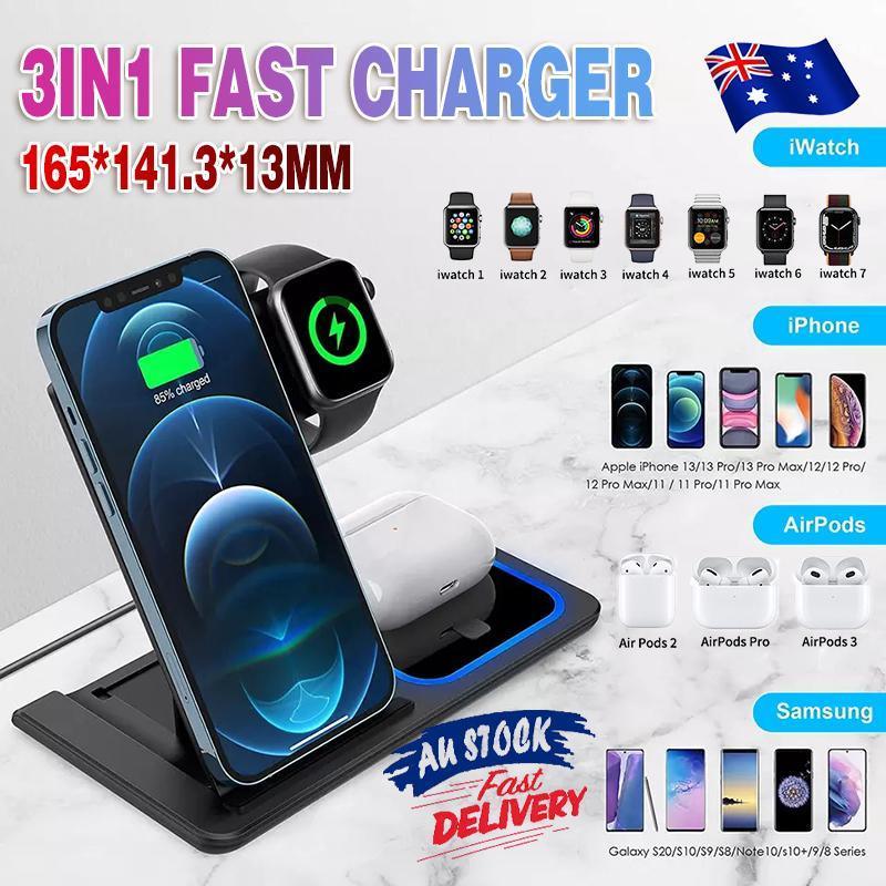 V528-3IN1WIRELESSCHARGER-BLACK-892979-202509251030-00 3 in 1 15W Wireless Charger Dock Qi Fast Charging For iPhone Apple Watch - Image 1
