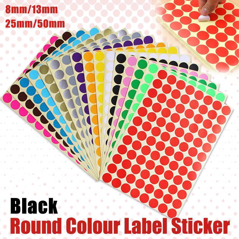 V528-5PCS-BLACK-50MM8DOTS-698335-202510010918-00 8/13/25/50mm Colour Sticker Dots Adhesive Round Labels Circular Scrapbooking Black - 50mm 8 Dots - 5 Sheets - Image 1