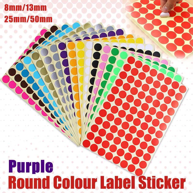 V528-5PCS-PURPLE-13MM134DOTS-463203-202509302118-00 8/13/25/50mm Colour Sticker Dots Adhesive Round Labels Circular Scrapbooking Purple - 13mm 132 Dots - 5 Sheets - Image 1