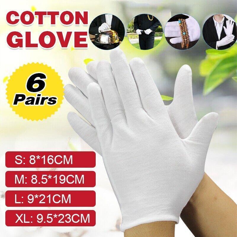 V528-6PCSWORKHANDS-L457589-202510011018-00 6 Pairs Handling Work Hands Protector Soft Costume Jewellery Cotton White Gloves - XL - Image 1