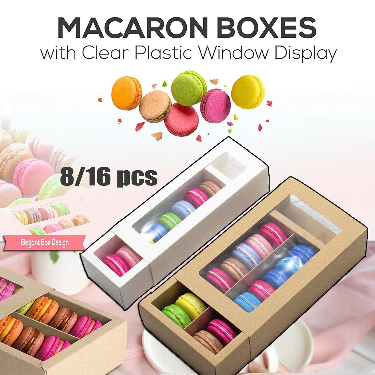 V528-9360101033682-202509302009-00 25Pcs White/Kraft Macaron Boxes 8/16 Hold Rectangular Favour Bomboniere Cookie - Kraft 8 Hold - Image 1