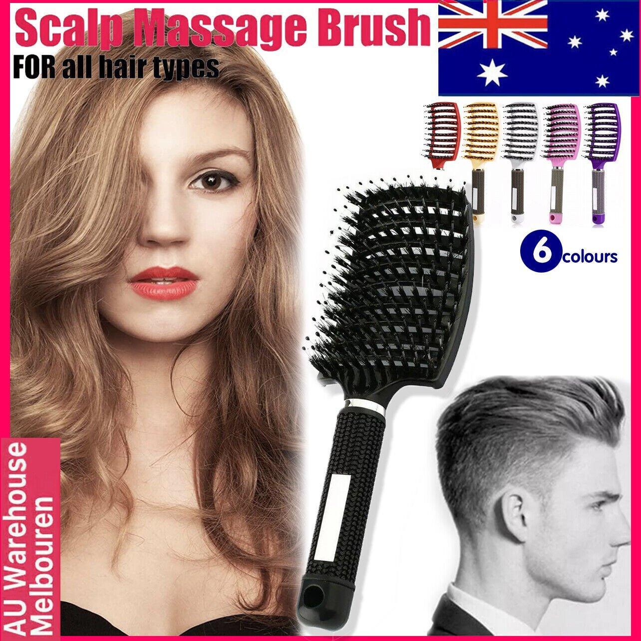 V528-9360312073750-202509301327-00 Detangle Nylon Boar Bristle Brush Hairbrush Smooth Hair Head Scalp Massage Comb - Gold *1 Unit - Image 1