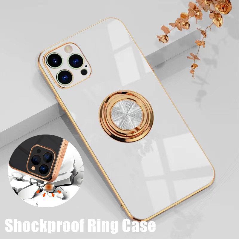 V528-9360312109657-202509302346-00 White Luxury Shockproof Silicone Ring Case Stand Cover for iPhone 14 13 12 Pro Max - iPhone 14 Plus - Image 1