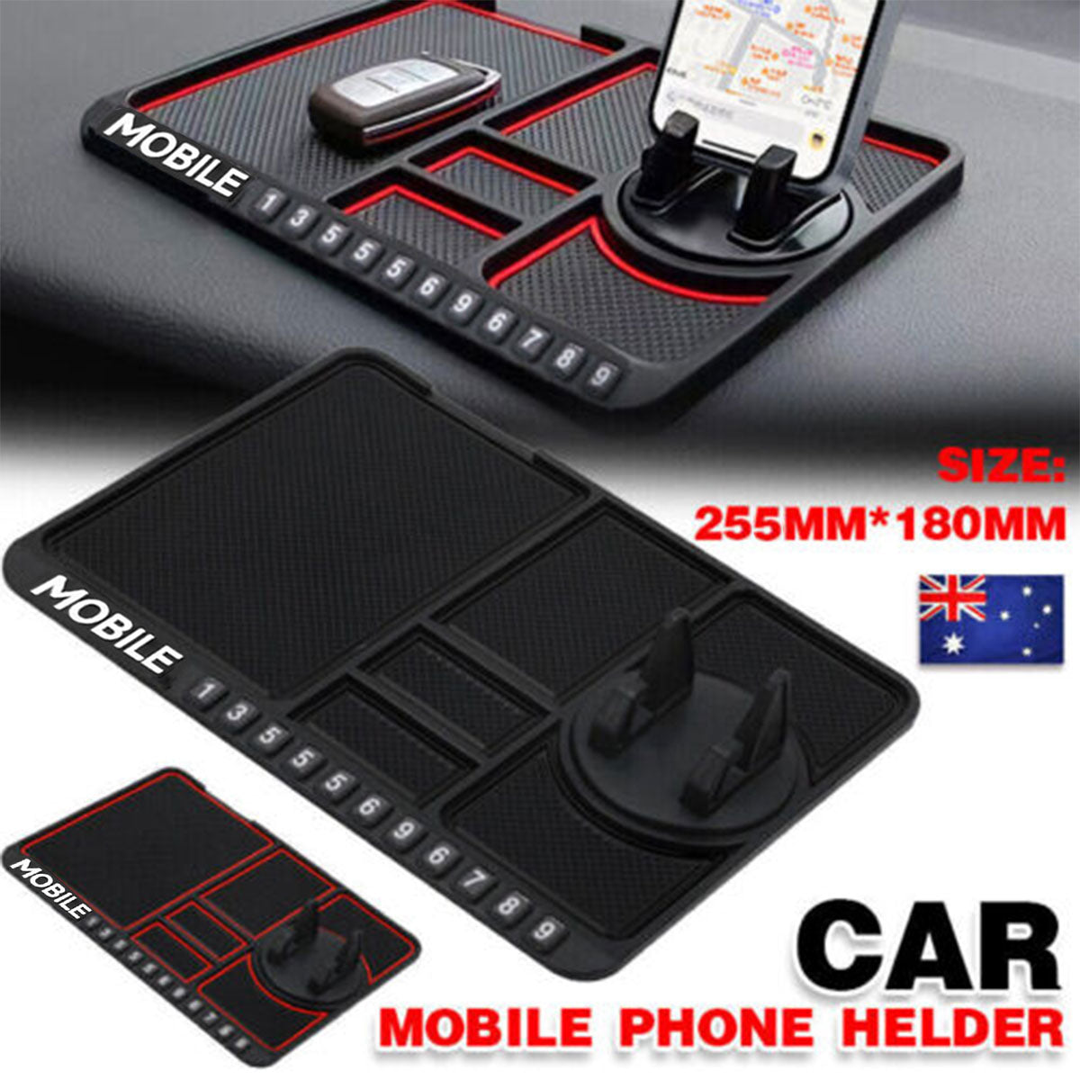 V528-ANTI-SLIPMATSFORCAR-BLACK-136791-202510010218-00 Car Mobile Phone Holder Dashboard Mount Mat Non Slip Grip Stand Anti-Slip Pad - Black - Image 1