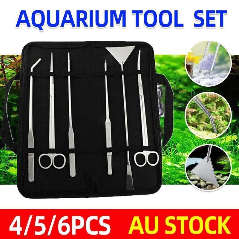 V528-AQUARIUMTOOL-5PCSTOOL-BAG-600950-202509301900-00 Stainless Steel Aquarium Tool Set Tweezers Scissors Spatula Kit 4 5 6PCS - 5PCS Tool + Bag - Image 1