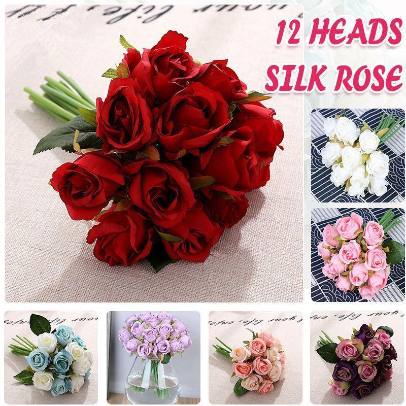 V528-ARTIFICIALFLOWERS-MODENA-131612-202509291736-00 12 Heads Silk Rose Artificial Flowers Fake Bouquet - modena - Image 1