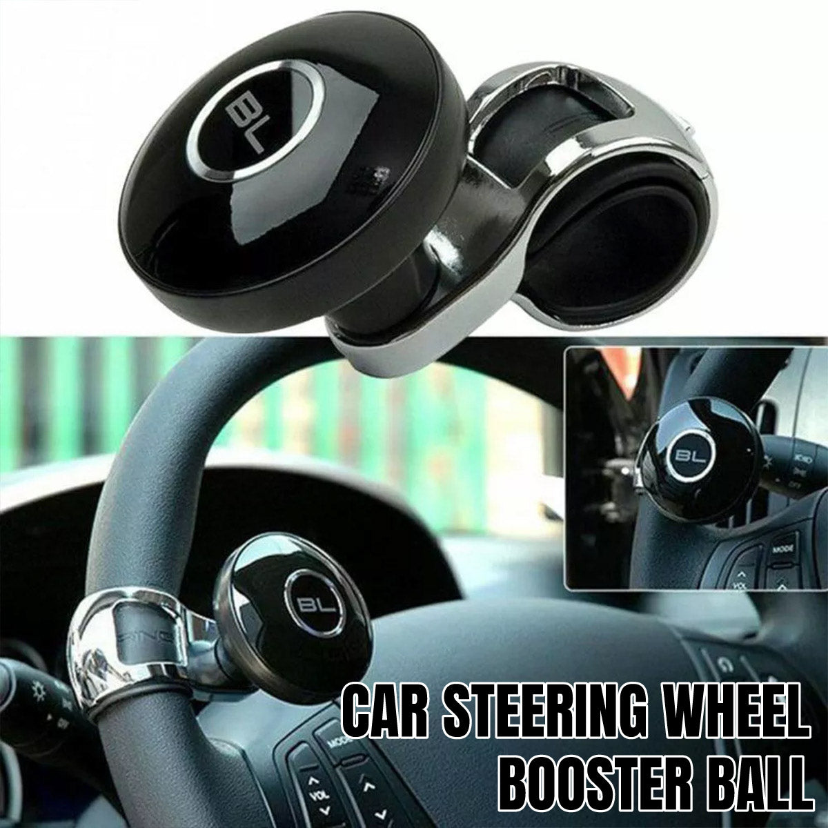 V528-ASSIST-BALL-358964-202509291554-00 Universal Black Metal Steering Wheel Car Accessories Helper Grip Spinner Knob - Image 1