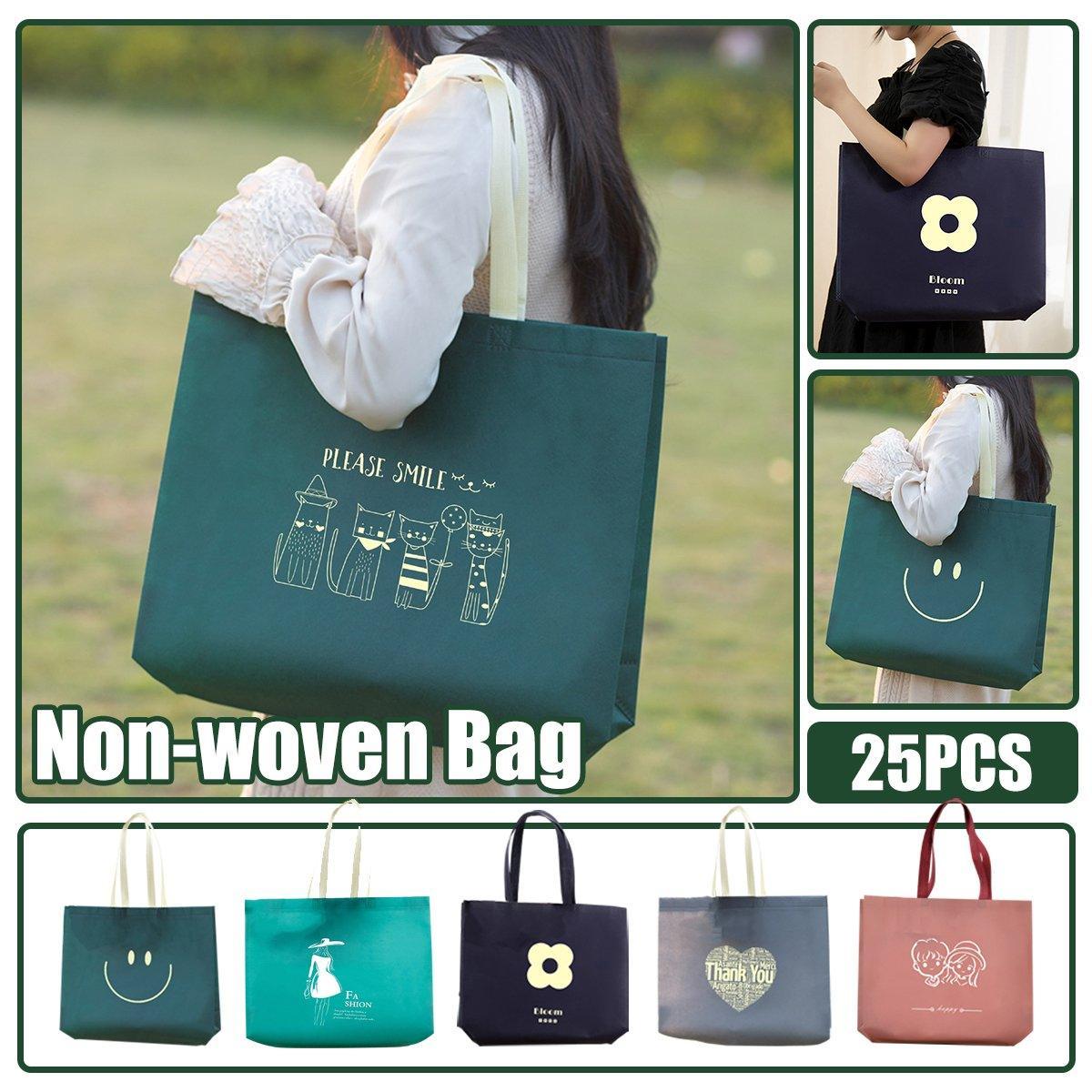 V528-BAG-35-45-12-25PCS-XL-125420-202510010600-00 25PCS Fashionable Non-Woven Fabric Tote Eco Friendly Bag Reusable Shopping Bag - Smile 35*45*12cm - Image 1