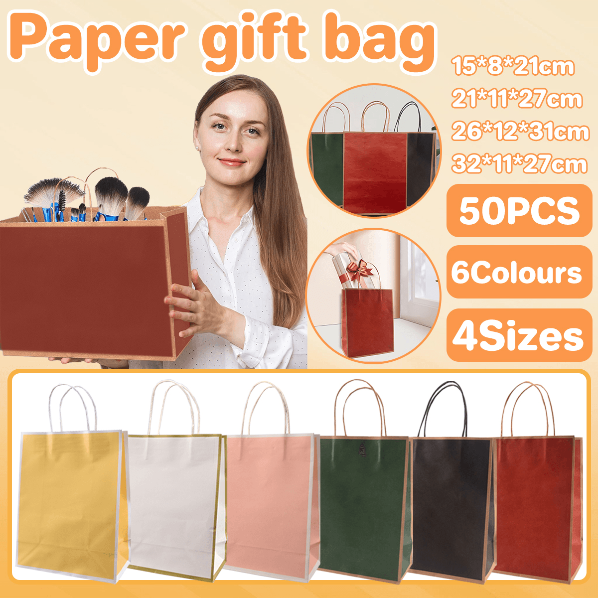 V528-BAG-50PCS-32-11-27-HD-486326-202510010218-00 Gift Kraft Paper Bags for Packaging and Takeaway 50PCS - Black-27*32*11cm - Image 1
